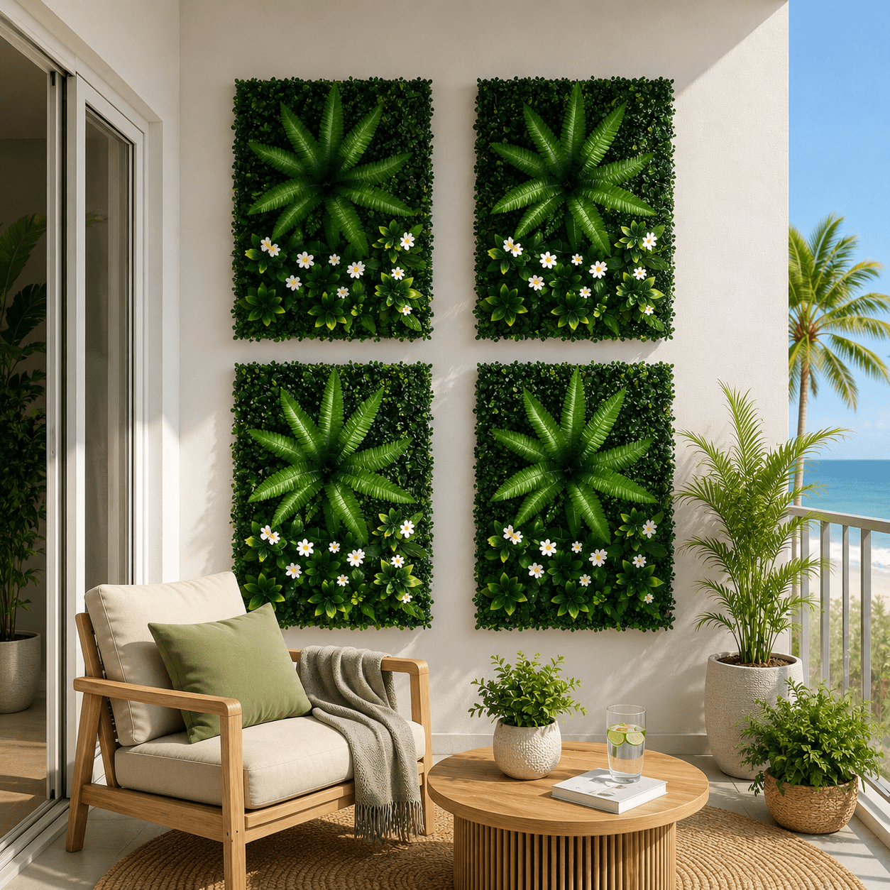 Artificial Leaf Wall Panels | 4 Pack Green Garden Backdrop | 40 x 60cm