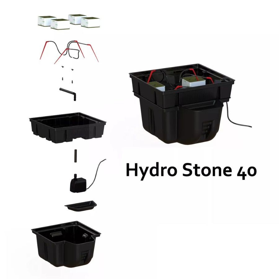 Platinium HydroStone 40 | Modular Hydroponic System | 4-Plant Rockwool or Pot Growing | 20L Tank