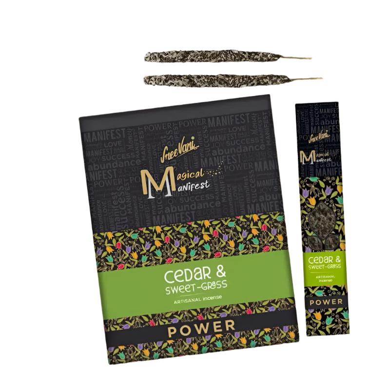 Power Cedar & Sweetgrass Resin Incense Sticks | Sree Vani Magical Manifest | 48 Thick Sticks