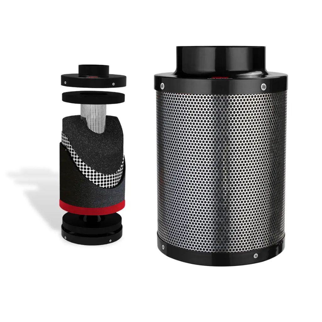 Pro Grow Dragon Series Carbon Filter 250x1000mm | 2680 m³/h Airflow | 50mm Bed | Steel Collars + Dacron Pre-Filter