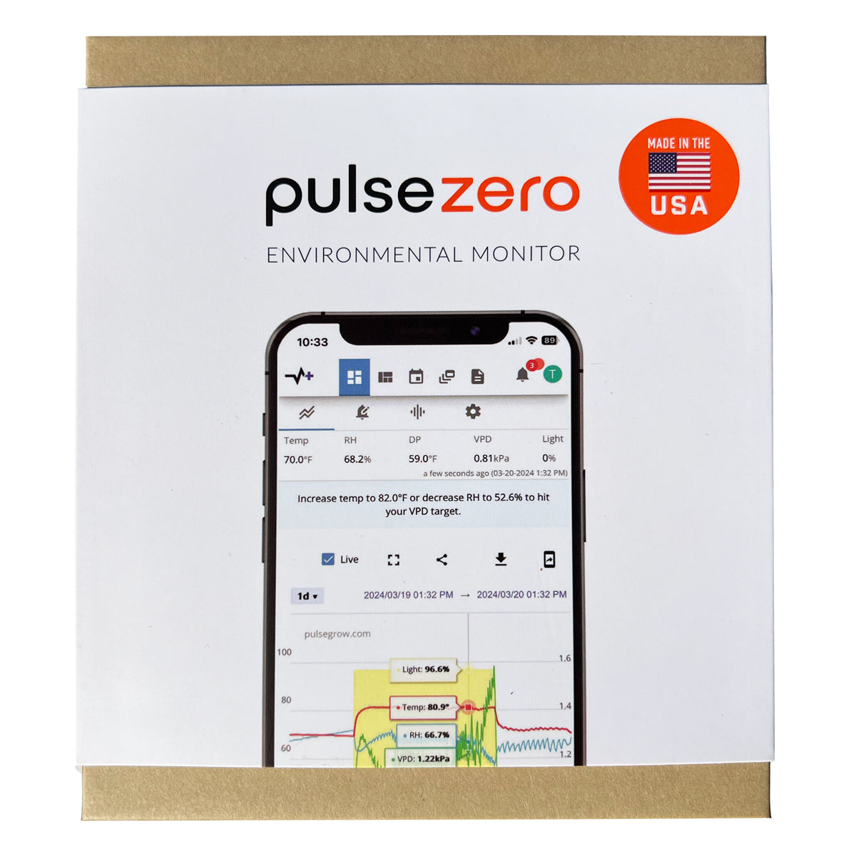 Pulse Zero Smart Grow Room Sensor | VPD + Temp + Humidity + Lux + Dew Point | Wi-Fi Monitor with Alerts | iOS/Android/PC/Mac