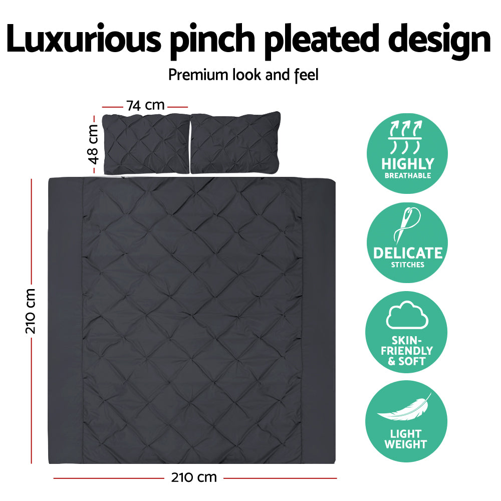 Bedding | Quilt Cover Set | Diamond Pinch Black | Queen