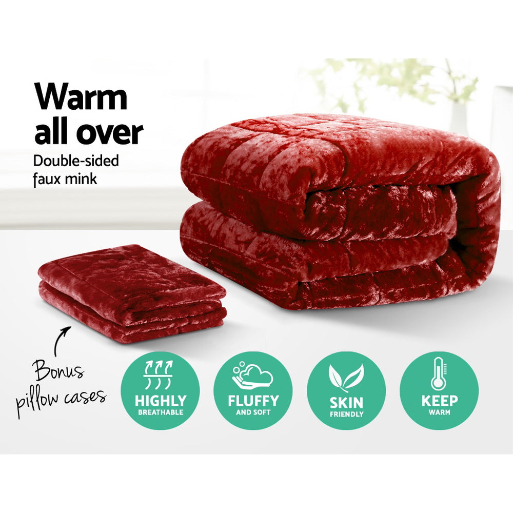 Bedding | Faux Mink Quilt | Burgundy | Queen