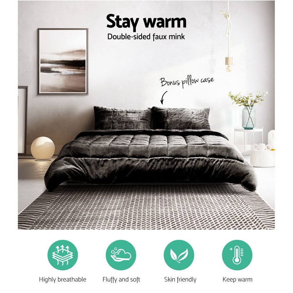 Bedding | Faux Mink Quilt | Charcoal | Queen