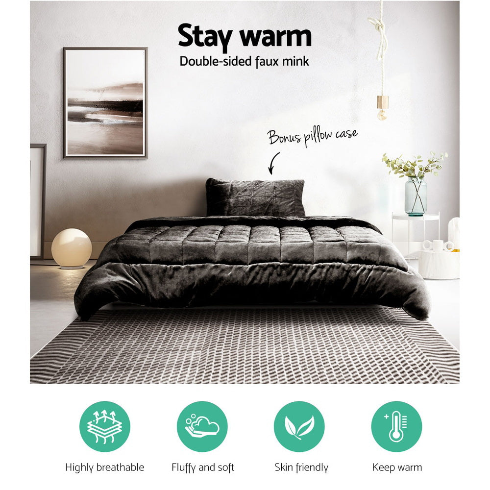 Bedding | Faux Mink Quilt | Charcoal | Single