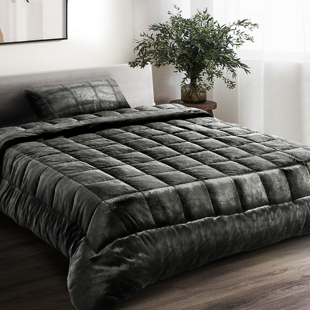 Bedding | Faux Mink Quilt | Charcoal | Single