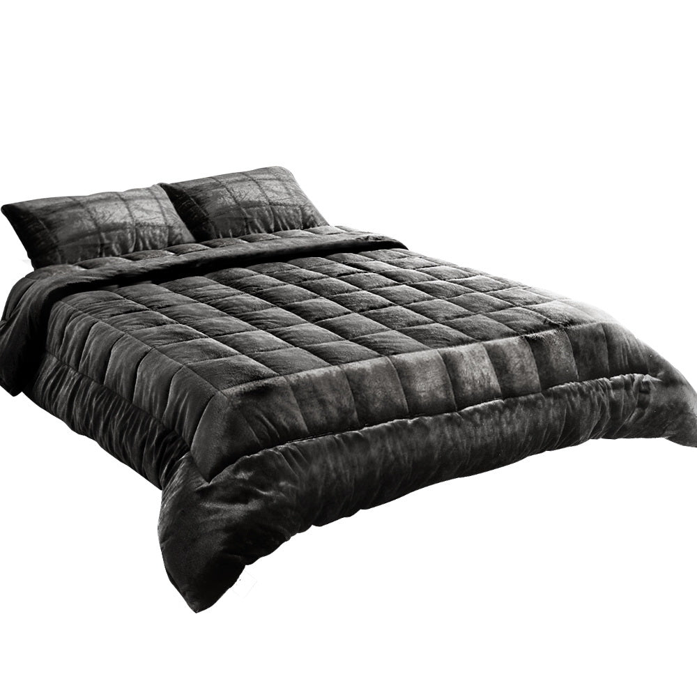 Bedding | Faux Mink Quilt | Charcoal | Super King