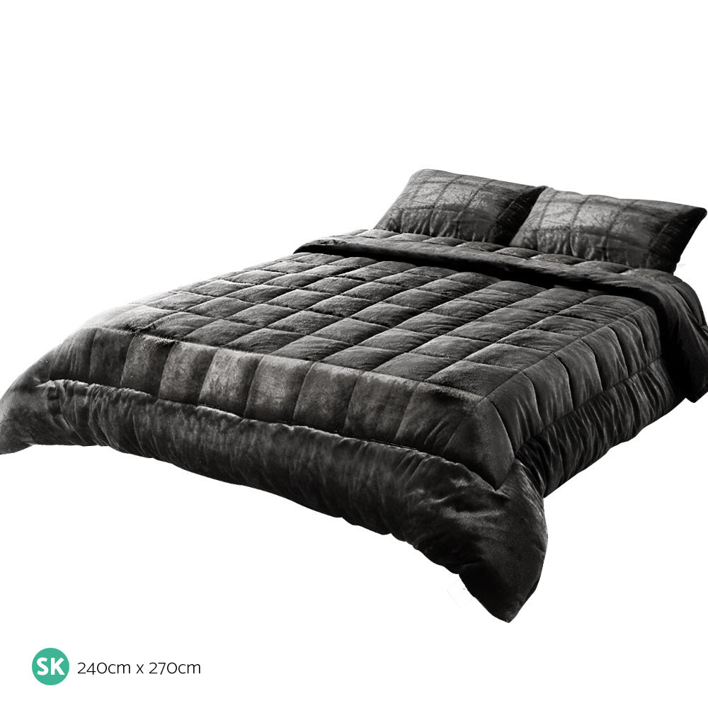 Bedding | Faux Mink Quilt | Charcoal | Super King