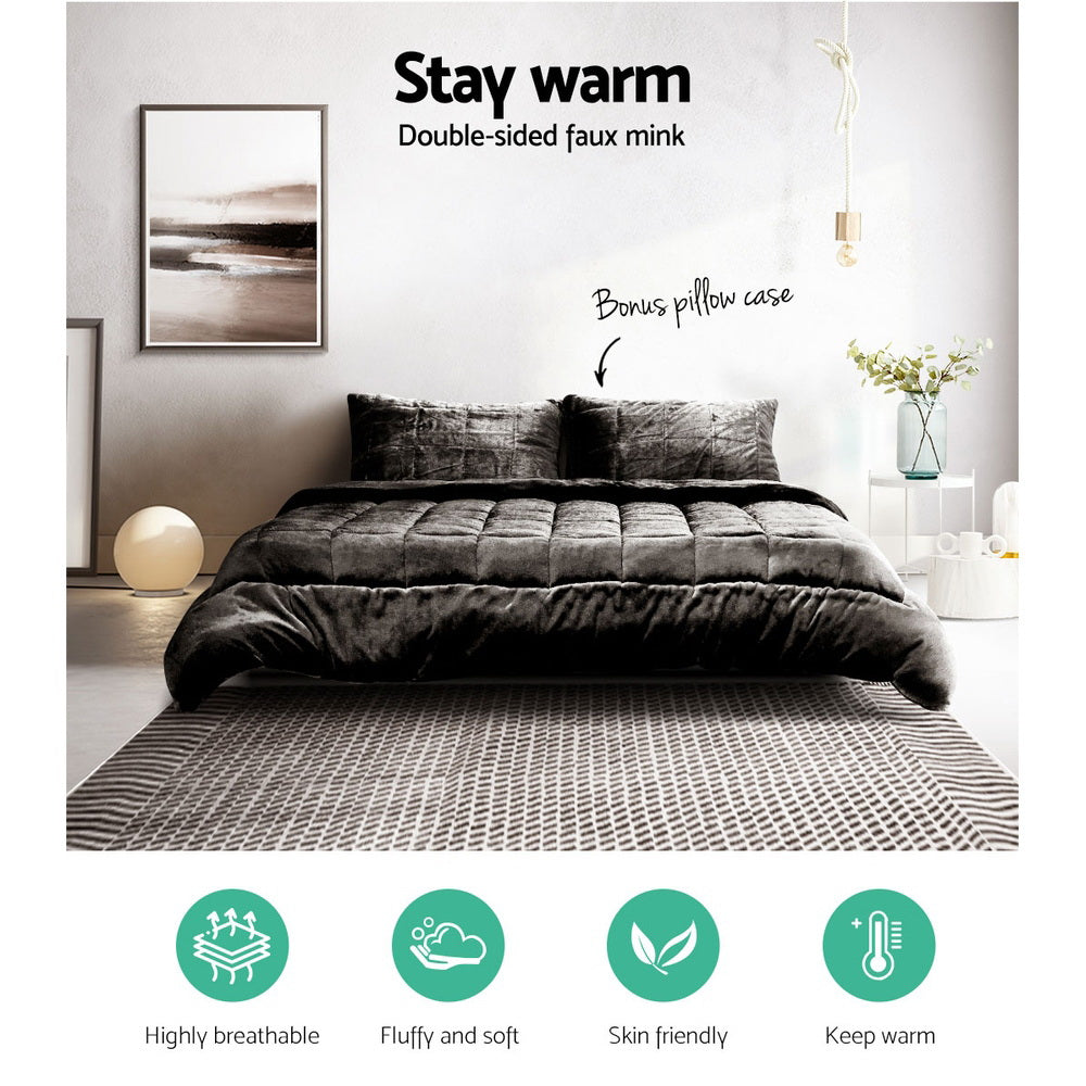 Bedding | Faux Mink Quilt | Charcoal | Super King