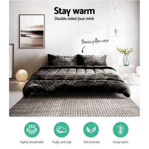 Bedding | Faux Mink Quilt | Charcoal | Super King