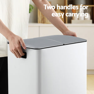 Dual Compartment Pedal Bin | 40L | Waste + Recycle | White