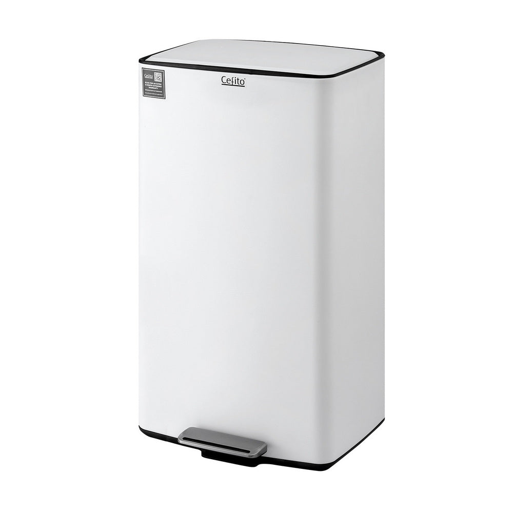 40L Pedal Bin | Kitchen Rubbish + Recycling | White
