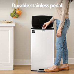 40L Pedal Bin | Kitchen Rubbish + Recycling | White
