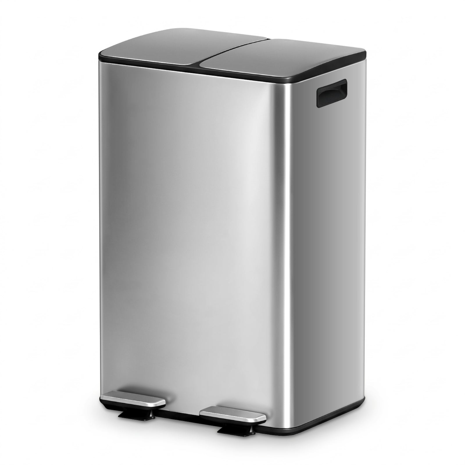Dual Compartment Rubbish Bin | 60L Pedal Recycling Bin | Silver
