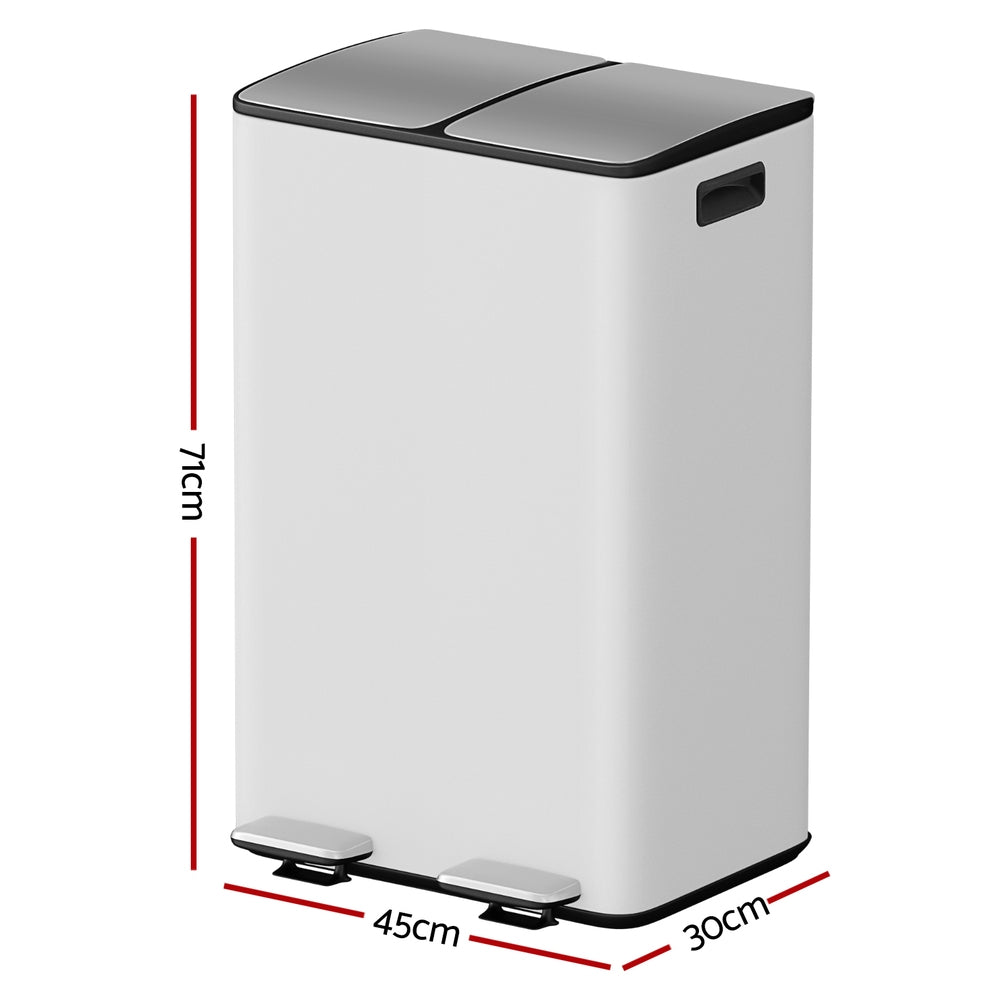 Cefito Pedal Bin | Dual Compartment | Waste & Recycle | 60L | White