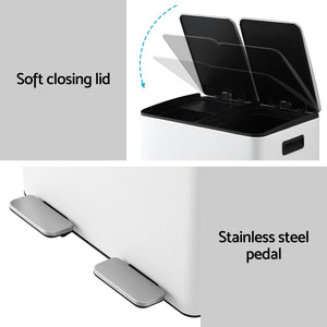 Cefito Pedal Bin | Dual Compartment | Waste & Recycle | 60L | White
