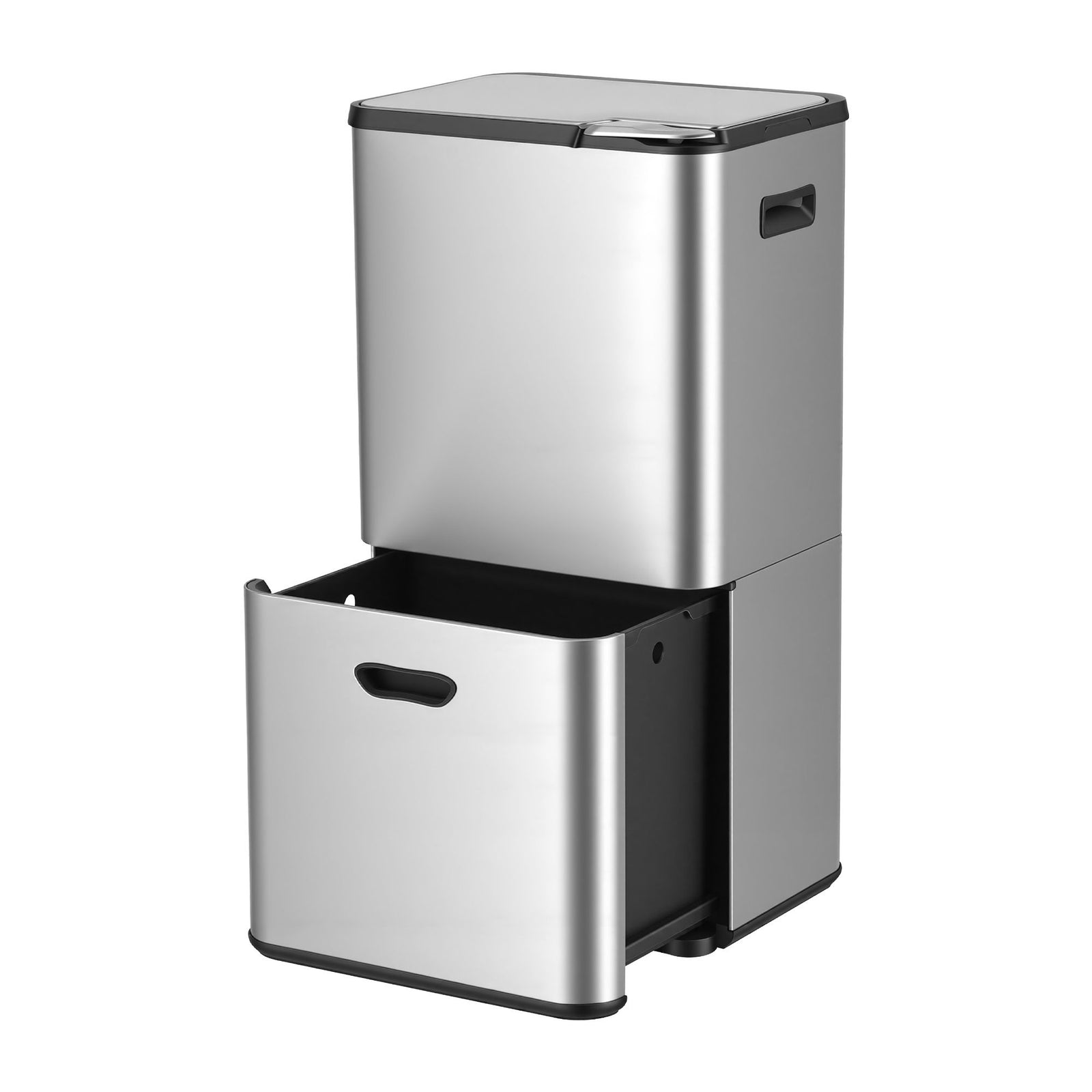 Rubbish Bin | 63L 3 Compartment Stainless Steel Recycling Bin | Silver