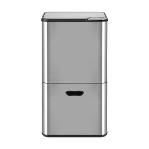 Cefito 63L Rubbish Bin 3 Compartment Stainless Steel Split Door Trash Can Silver