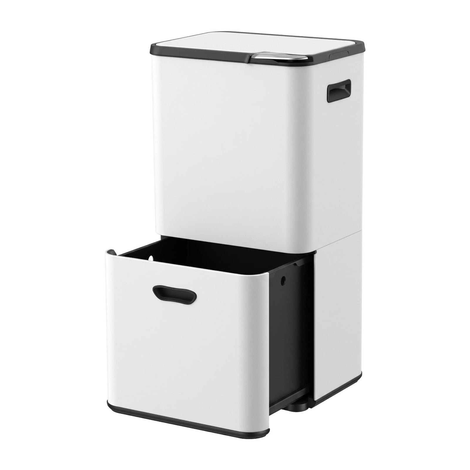 Rubbish Bin | 63L 3 Compartment Steel Recycling Bin | White