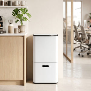 Cefito 63L Rubbish Bin 3 Compartment Carbon Steel Split Door Trash Can White