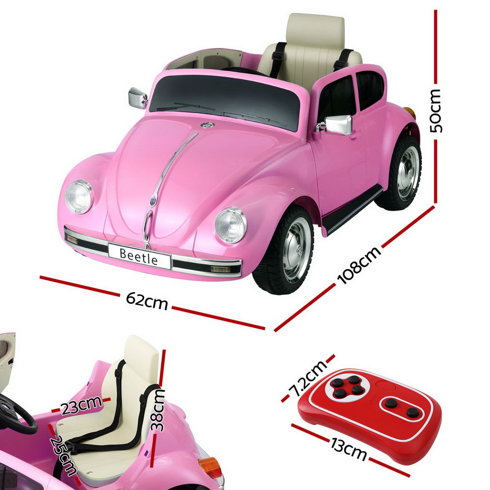Kids Ride On Car | Licensed Volkswagen Beetle | Electric Toys | Horn Remote | 6V | Pink