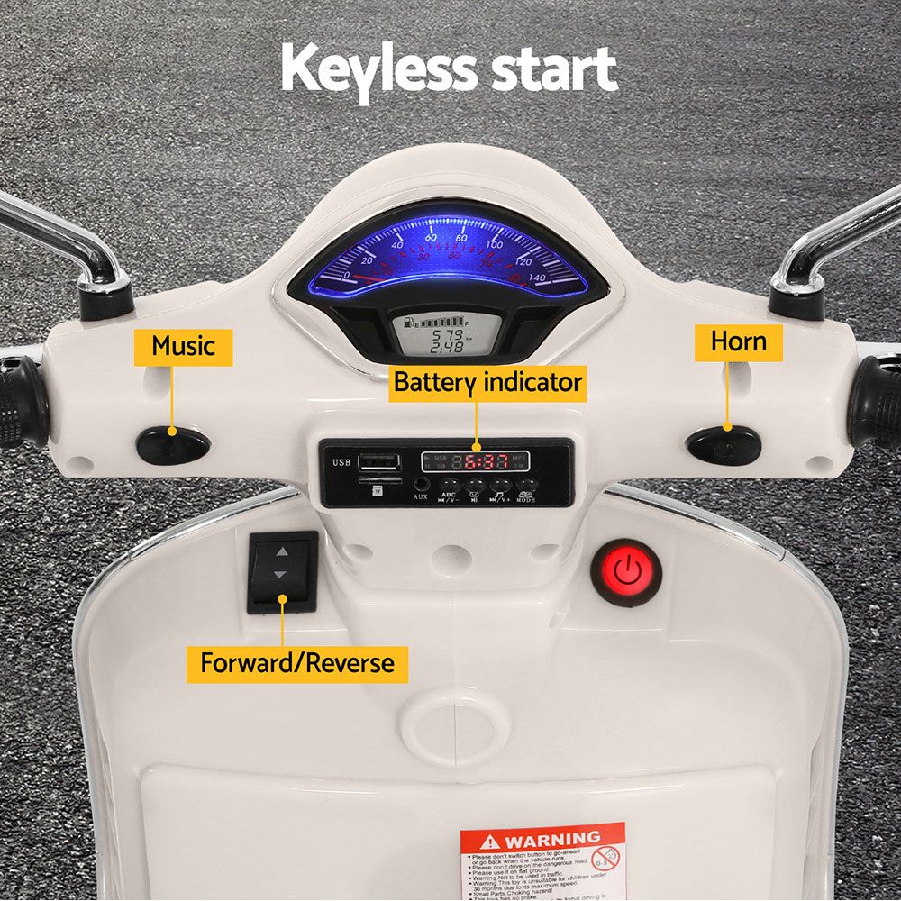 Electric Ride On Motorcycle | Vespa Licensed GTS | White