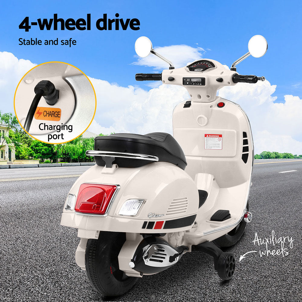Electric Ride On Motorcycle | Vespa Licensed GTS | White