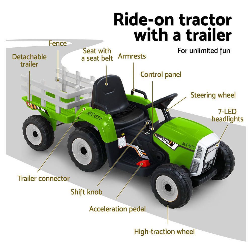 Electric Ride On Car | Tractor Toy | Remote Control | 12V Green