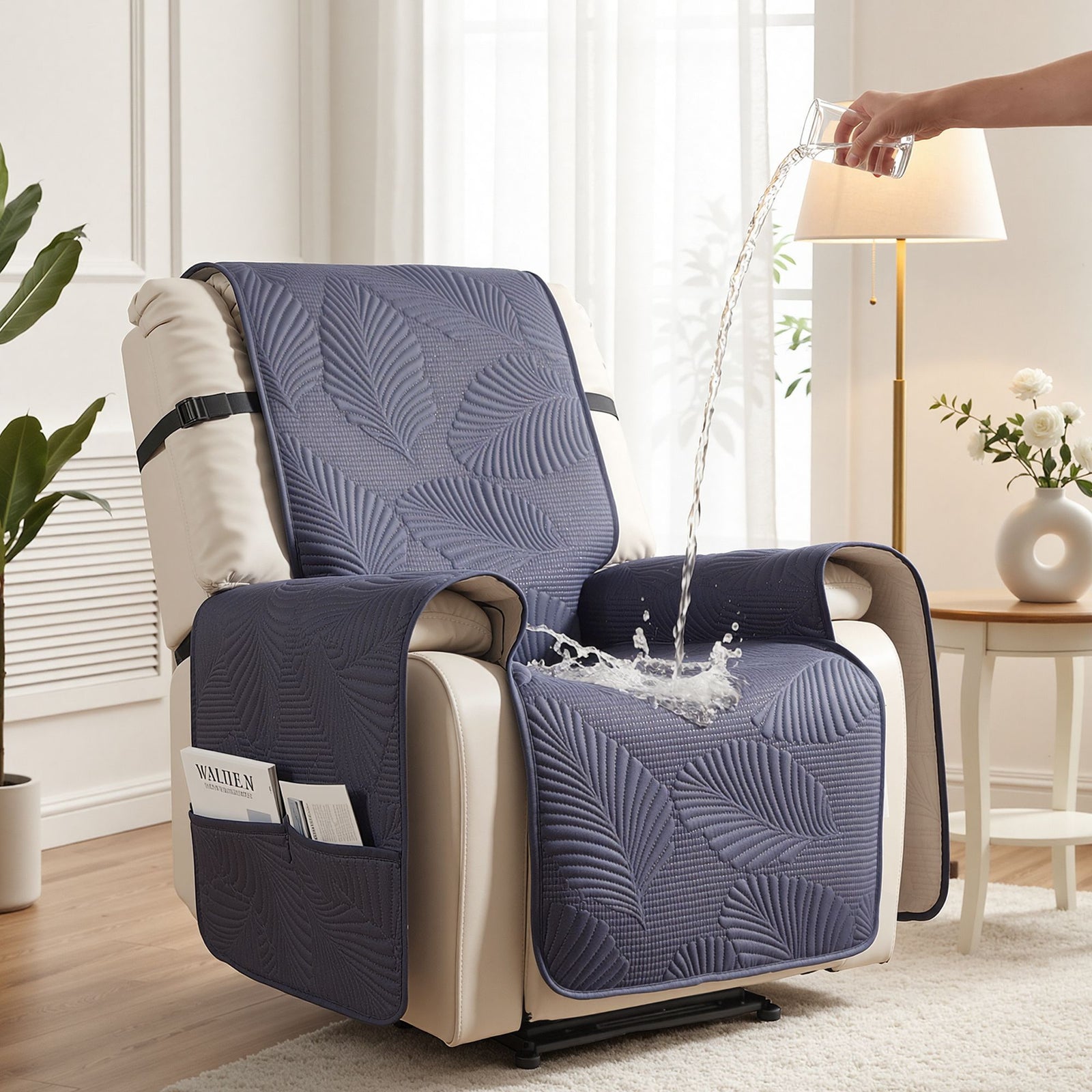 Quilted Recliner Chair Cover | Waterproof Slipcover | Grey