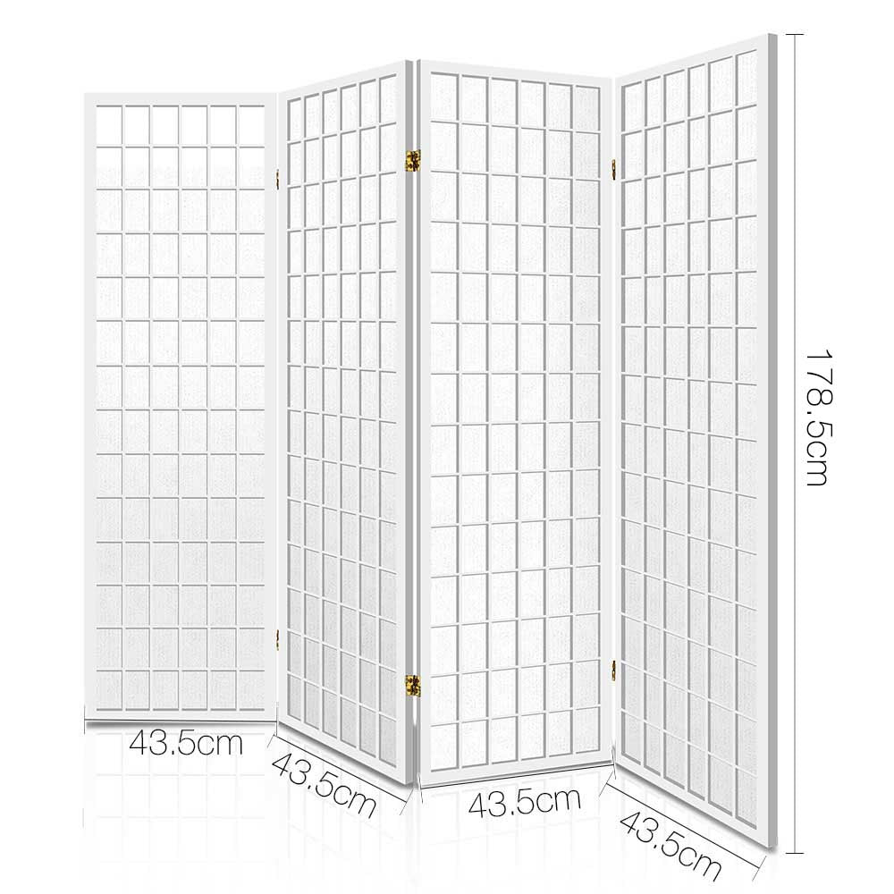 4 Panel Room Divider Screen | 174x179cm | White