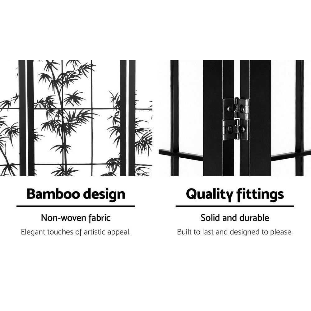4 Panel Room Divider Screen | 174x179cm | Bamboo | Black White