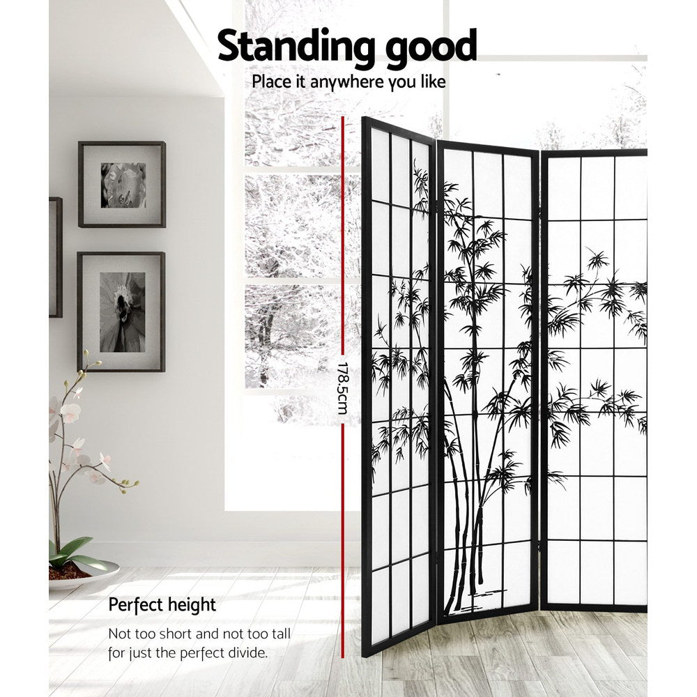 4 Panel Room Divider Screen | 174x179cm | Bamboo | Black White