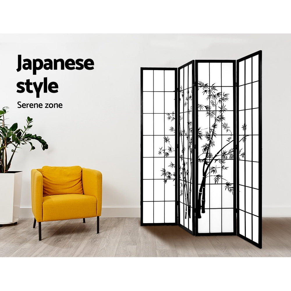 4 Panel Room Divider Screen | 174x179cm | Bamboo | Black White