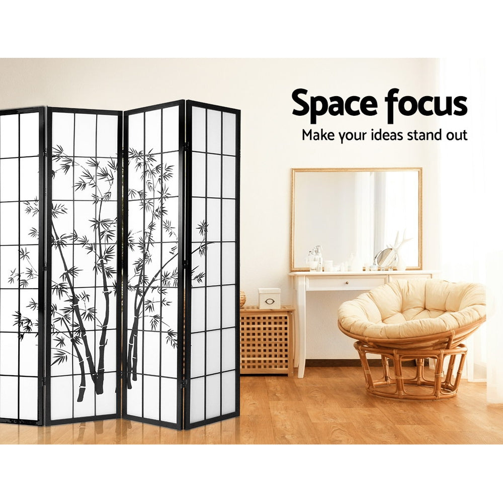 4 Panel Room Divider Screen | 174x179cm | Bamboo | Black White