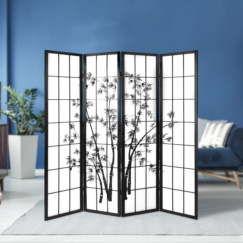 4 Panel Room Divider Screen | 174x179cm | Bamboo | Black White