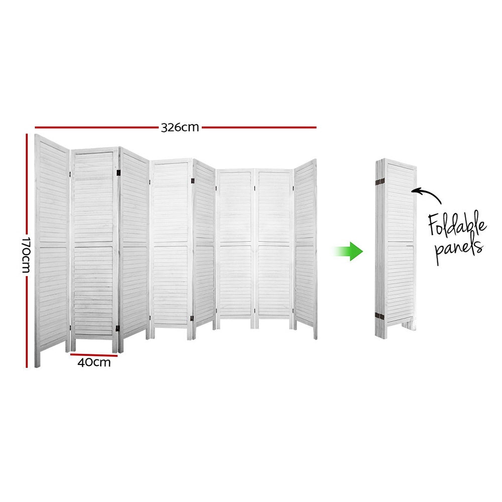 8 Panel Room Divider Screen | 326x170cm | Louver | White