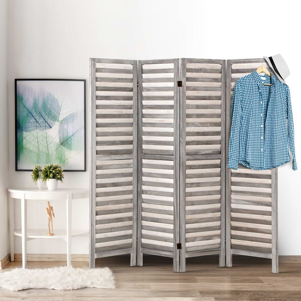 4 Panel Room Divider Screen | 163x170cm | Louver Grey