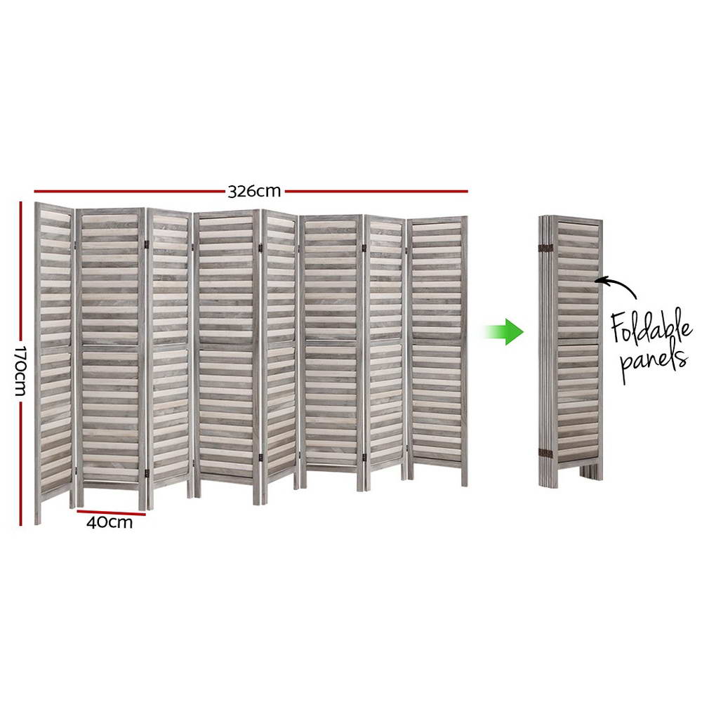 8 Panel Room Divider Screen | 326x170cm | Louver Grey