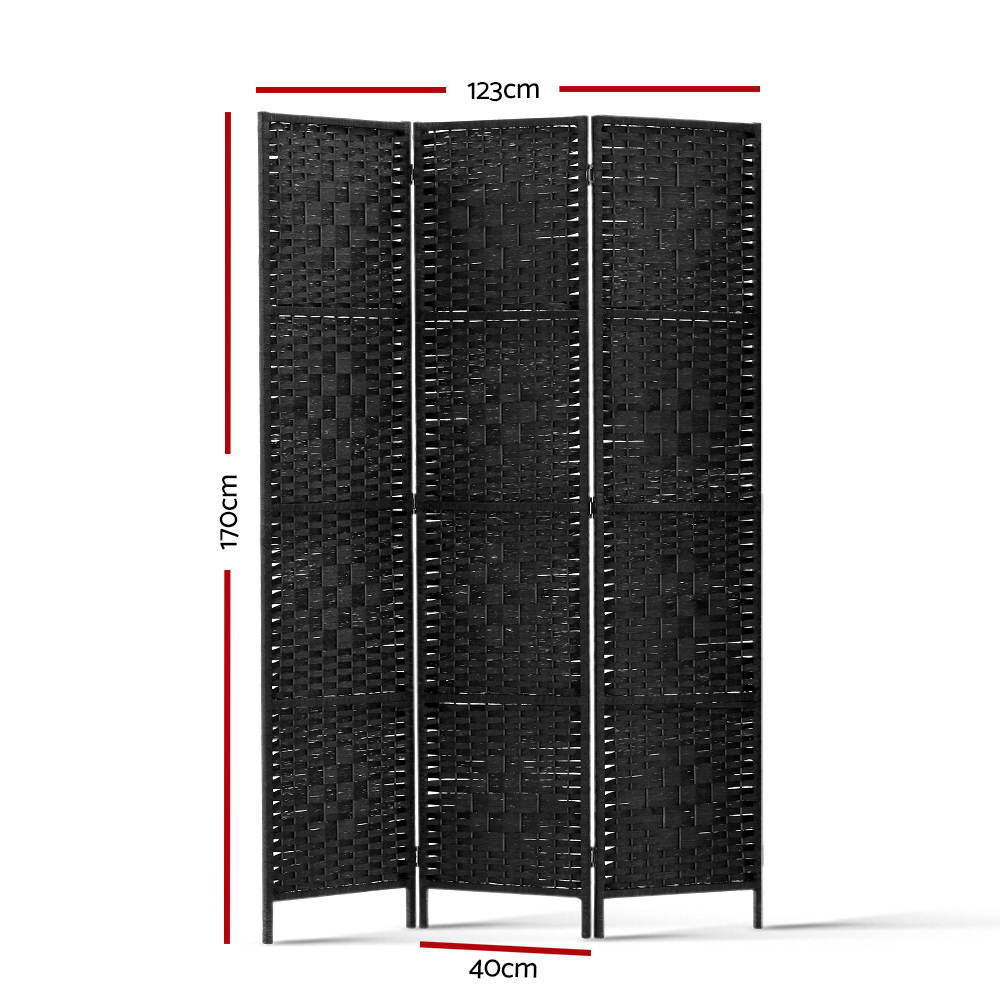 Room Divider Screen | 3-Panel | 123x170cm | Woven Black