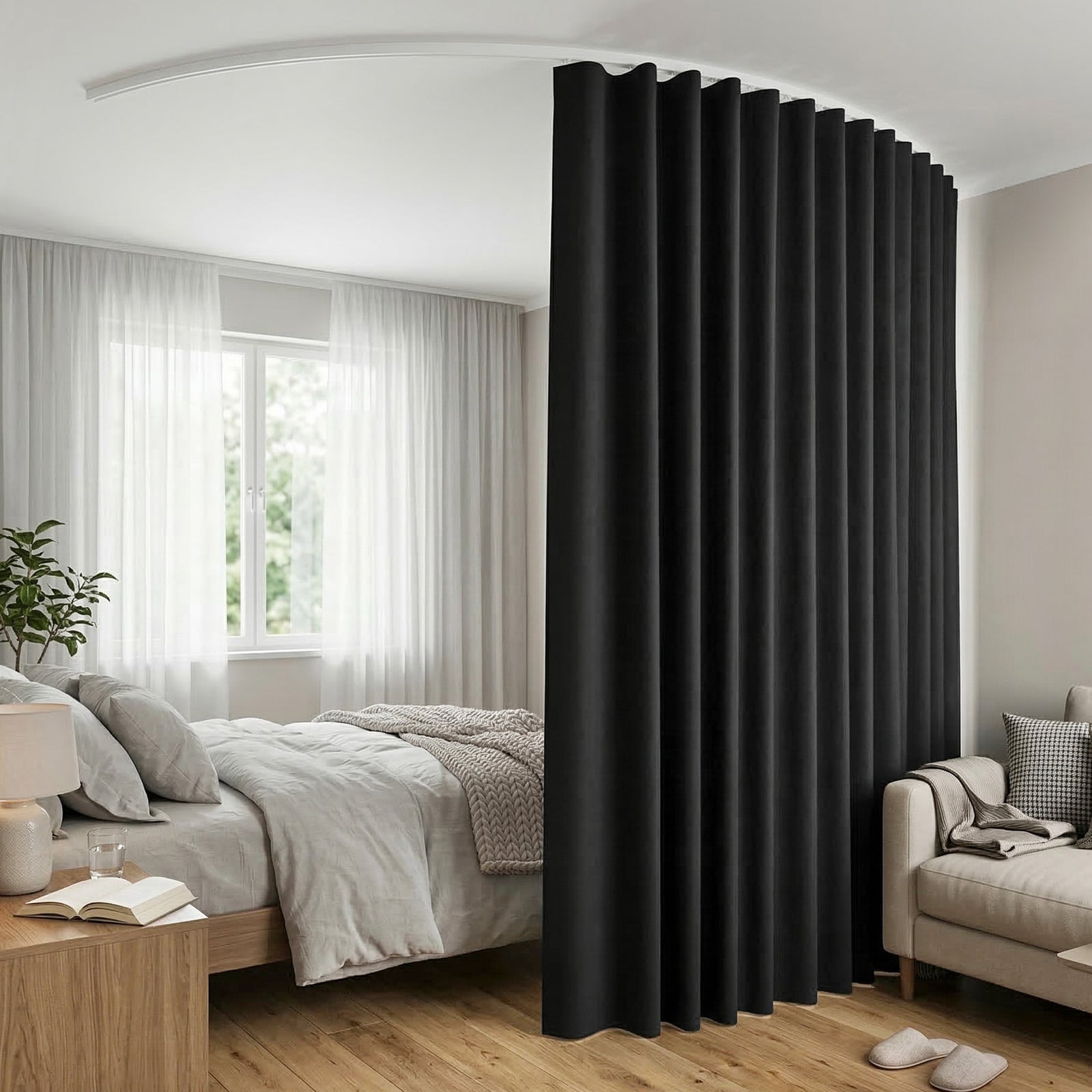 Room Divider Curtain Track Set | Flexible Ceiling Mounted Rail | Black
