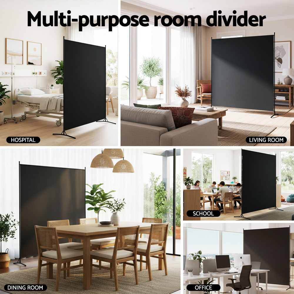 Room Divider Screen | 175x180cm | Fabric Panel | Black
