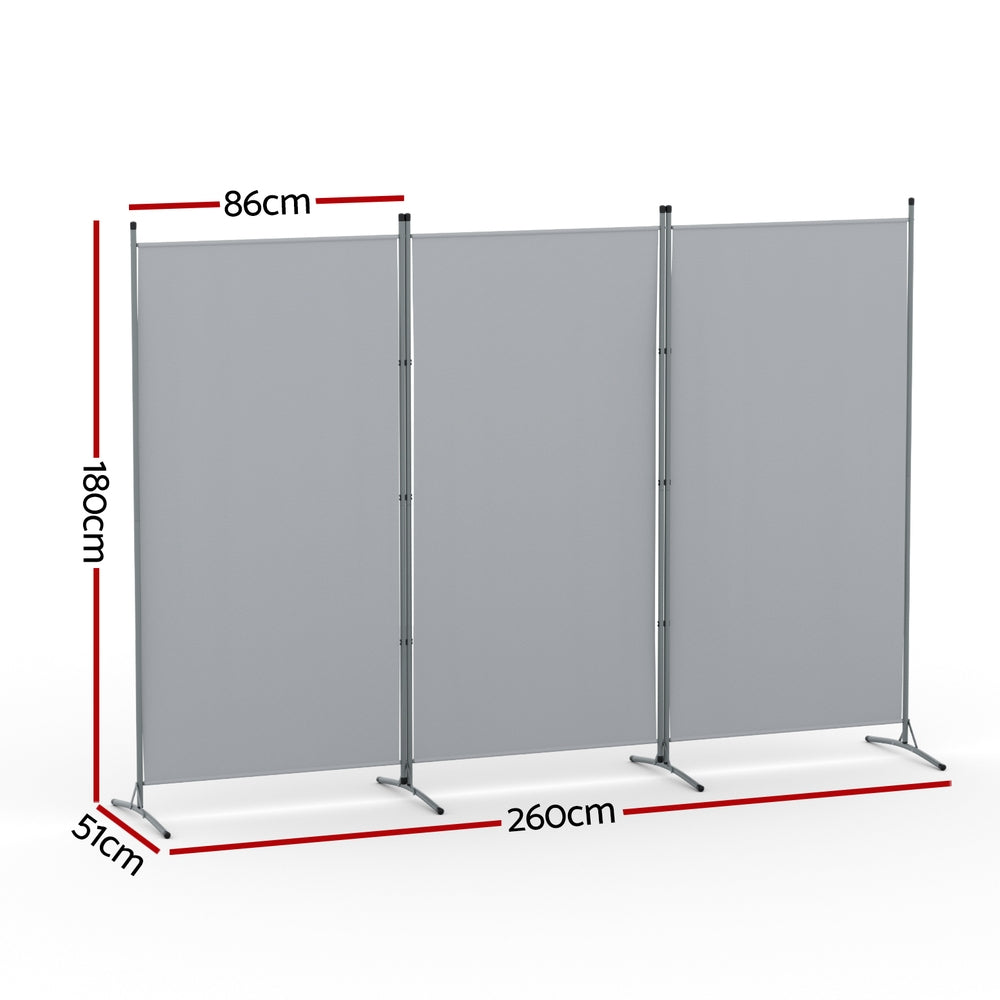 Room Divider Screen | 3 Panel | 260x180cm | Fabric | Grey