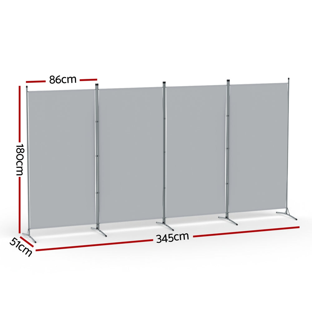 Room Divider Screen | 4 Panel | 345x180cm | Fabric | Grey