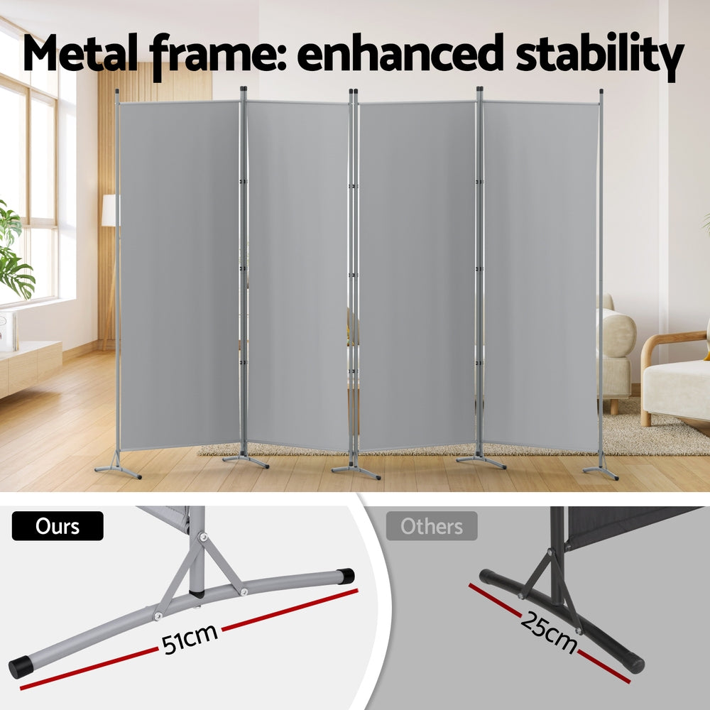 Room Divider Screen | 4 Panel | 345x180cm | Fabric | Grey