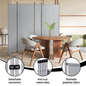 Room Divider Screen | 4 Panel | 345x180cm | Fabric | Grey