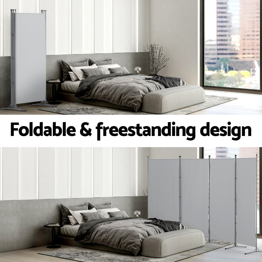 Room Divider Screen | 4 Panel | 345x180cm | Fabric | Grey