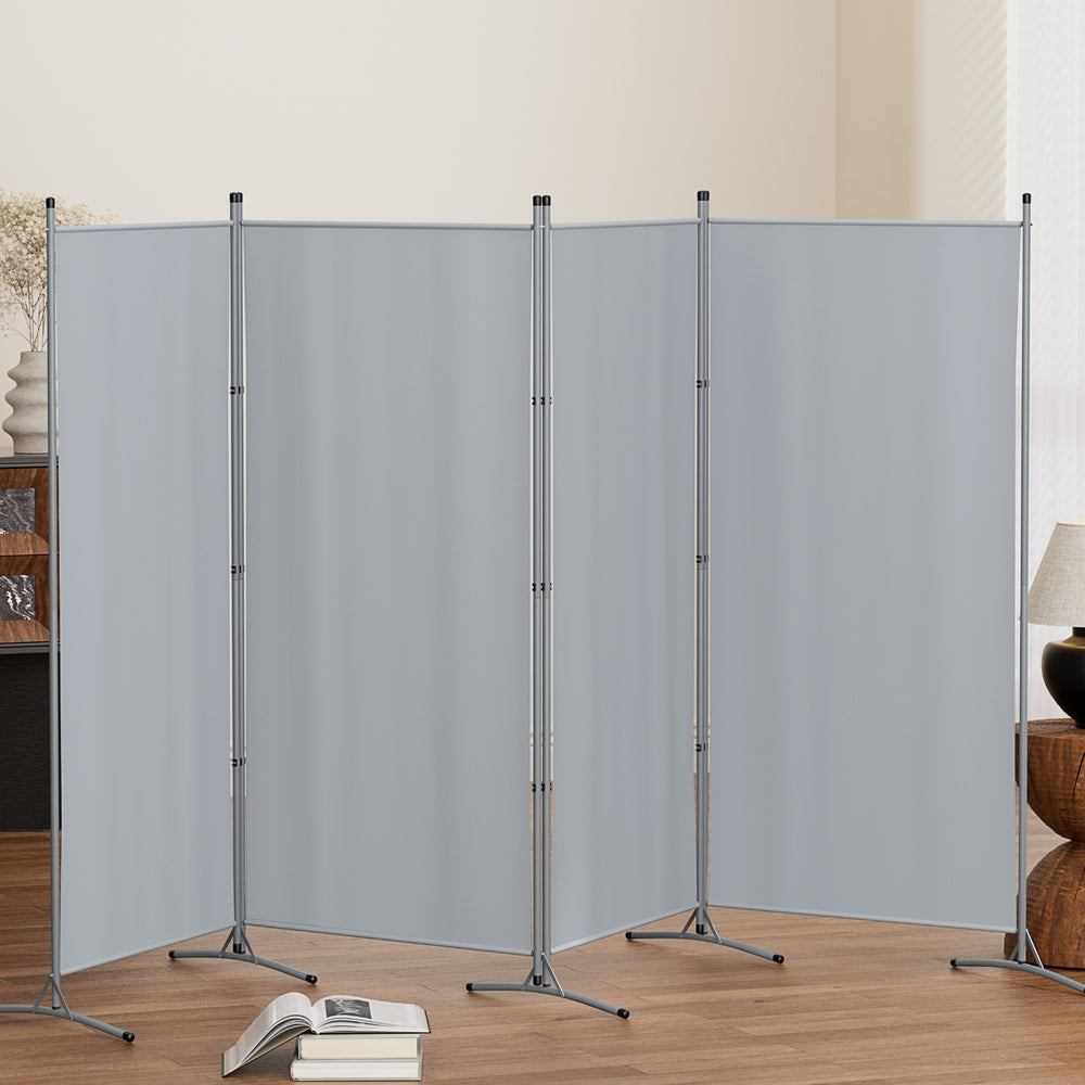 Room Divider Screen | 4 Panel | 345x180cm | Fabric | Grey