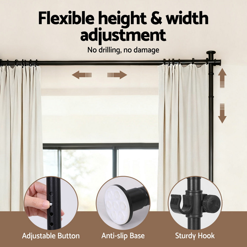Extendable Curtain Rod | Room Divider Pole | Black | Telescopic