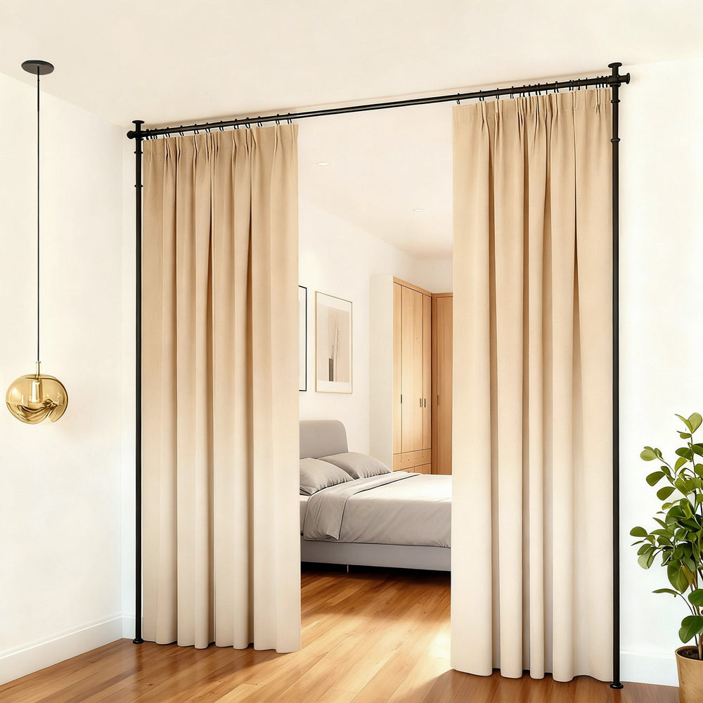 Extendable Curtain Rod | Room Divider Pole | Black | Telescopic