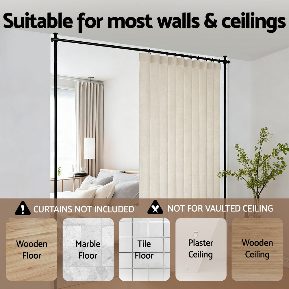 Room Divider Curtain Rod | Extendable | Black | Adjustable Width